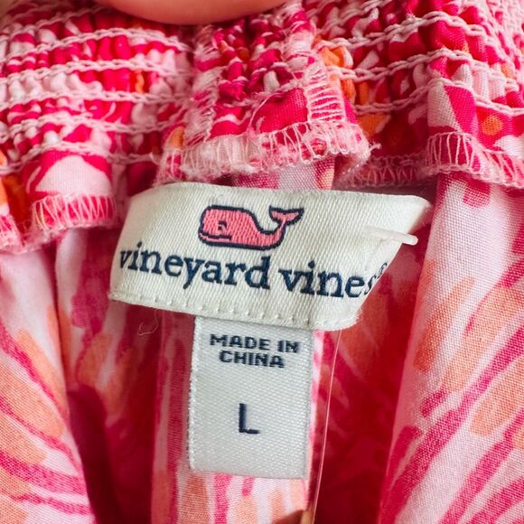 Vineyard Vines Shell Print Off-Shoulder Top – Large – Pink Orange Coastal Blouse - Picture 5 of 8